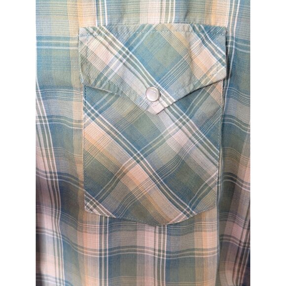 High Noon Western Pearl Snap Long sleeve Button Shirt Mens L Blue Plaid Cowboy - Picture 4 of 9